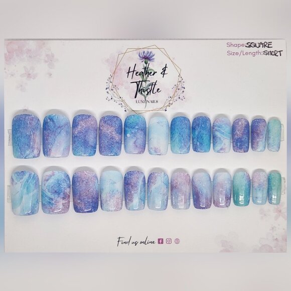 Heather & Thistle Luxe Press-On Nails - Celestial Mist - Short Square - Picture 1 of 2